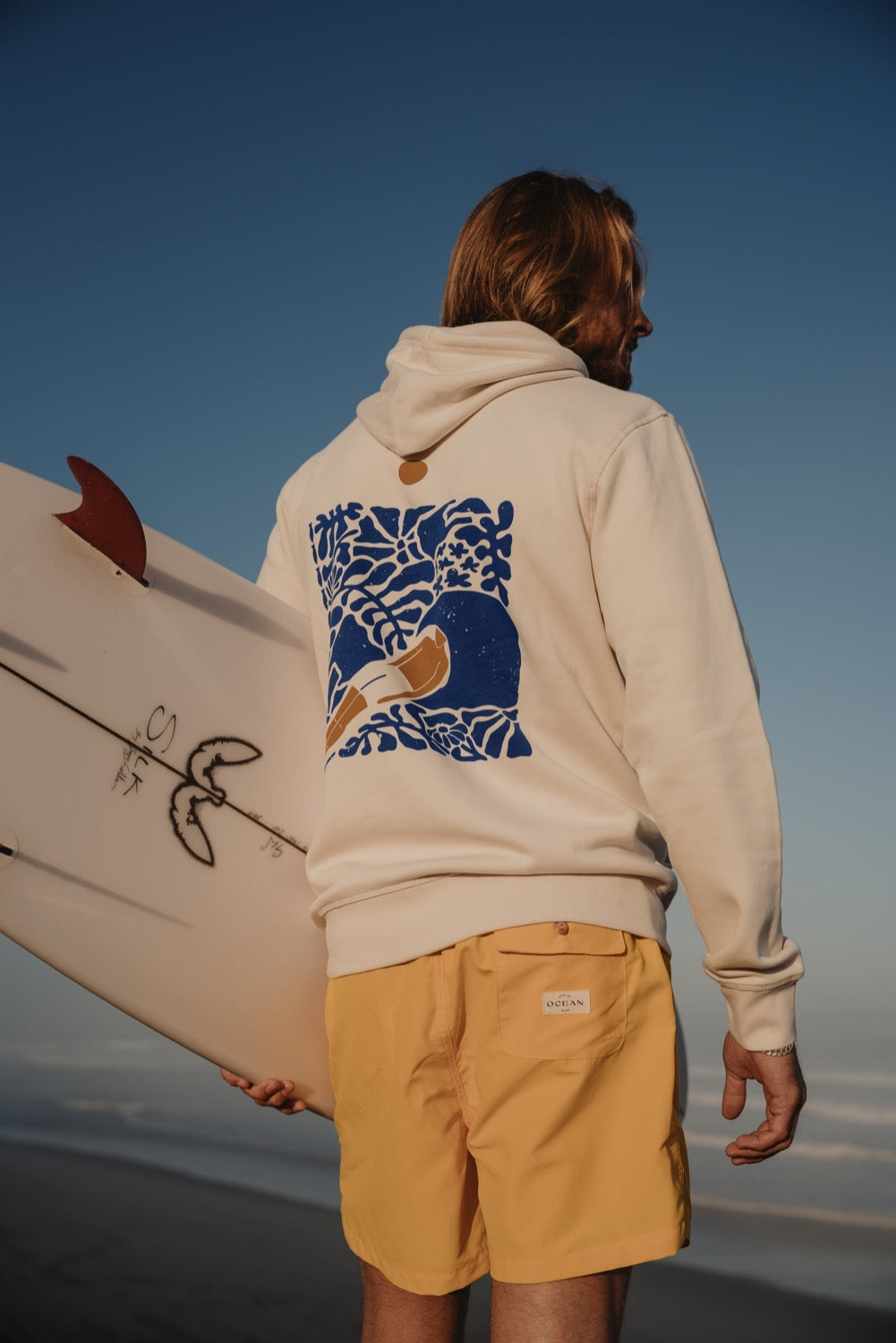 ivory White hoodie sweatshirt organic cotton surf waves